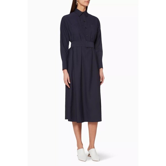 Vince Utility Midi Shirt Dress S Navy Blue Long Sleeves Pockets - Picture 3 of 8